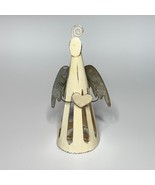 Sarah Lugg White Painted Metal Angel Ornament figurine with Heart - $14.85