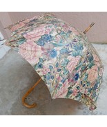 VICTORIAS SECRET Victoria&#39;s Umbrella Parasol Floral Canvas Wood Handle V... - £62.08 GBP