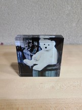 Gund TEDDY BEAR GLASS PAPERWEIGHT Black/White Holiday Xmas 3&quot;x3/4&quot; #4041944 - £8.39 GBP