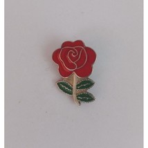 Vintage Red Rose With Green Stem &amp; Leaves Lapel Hat Pin - £6.48 GBP