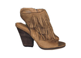 Cato, Tan Faux Suede Fringed Ankle Booties Peep Toe Size 10 - £15.98 GBP