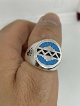 Vintage Silver American Southwestern Real Turquoise Inlay Stone Size 9.25 - £28.47 GBP