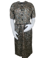 50s Wiggle Dress Suit Set Sz 16 Brown Black Spotted Pin Up Peplum Jacket... - $95.98