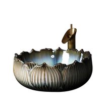 Lotus Shape Art Ceramic Porcelain Bathroom Basin, Kiln Glazed Handcrafte... - $559.38 CAD