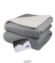 Pure Warmth Velour Sherpa Electric Heated Warming Blanket Full Gray - £52.32 GBP