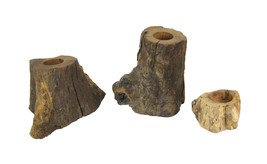 Set of 3 Natural Gamal Branch Wooden Single Tealight Candle Holders - £19.00 GBP