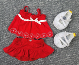 Build A Bear Red Summer Skirt Set Floral Embroidery Tank White Butterfly Janes - $12.86