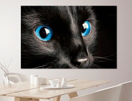 Black Cat Canvas Print Cat Wall Art Blue Eyed Cat Eyes Poster Cat Lover Gift Hom - £39.16 GBP