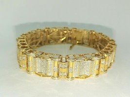 8.00 Carat Men&#39;s Simulated Diamond   Bracelet 925 Silver Gold Plated - £245.10 GBP