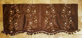 American Living Brown Valance Embroidered Flowers 54" x 22" Tassels Rod Pocket  - $19.79