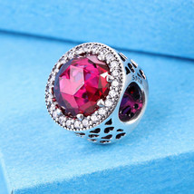 925 Sterling Silver Radiant Hearts with Cerise Crystal Charm Bead - £12.67 GBP