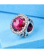 925 Sterling Silver Radiant Hearts with Cerise Crystal Charm Bead - £12.78 GBP