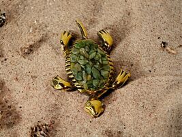 Vintage Green Jade Chip Gold Tone Turtle Pin Brooch - 2 1/4" L x 1 3/8" W - $29.87