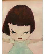 YOSHITOMO NARA:Oil Painting on Canvas(copy)W/Maple Frame- Girl Holding 2 Daisies - $285.00