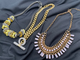 Lot of three costume necklaces all large bold pieces gorgeous gold tone crystal - £9.03 GBP