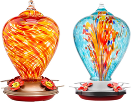 Hummingbird Feeder for Outdoors 2 Pack, Hand Blown Glass, 34 Ounces, Containing  - £49.54 GBP