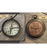 Solid Brass Nautical Pocket Compass Adventure Gift With Leather Cover. - $21.75