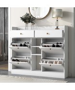 Modern White Tipping Shoe Cabinet with 4 Flip Drawers for Hallway - $5,104.23 MXN