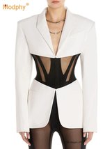 Womens Waist Design Mesh Blazer Herringbone - £86.32 GBP