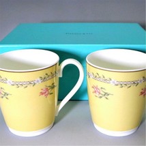 TIFFANY&amp;Co. Pink Tulip Flower Coffee Tea Cup Mug Pair ２Set ｗ/Box Pottery w/BOX - £76.96 GBP