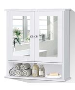 White Bathroom Wall Medicine Cabinet with Mirror and Open Shelf - $123.22