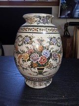 Vintage Hand-Painted Floral Vase - Oriental/Asian Style Ceramic Decorative - $384.18 MXN