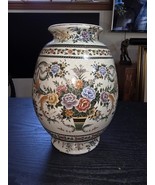 Vintage Hand-Painted Floral Vase - Oriental/Asian Style Ceramic Decorative - $384.19 MXN