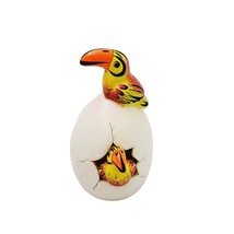 Bird Hatching Mexico Clay Double Toucans Orange Yellow Hand Painted Signed - £11.75 GBP