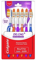 Colgate ZigZag Toothbrush Pack of 6 Manual Toothbrushes Assorted Colors New Soft - $8.99