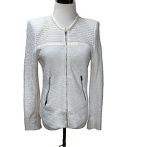 Vintage IRO Hurley White Leather Trim Textured Knit Zip Jacket FR38 Sz M... - $139.99