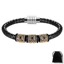 Steel/Black/Rose Choose Geometric Combination Bracelet For Men Women Genuine Lea - £15.56 GBP