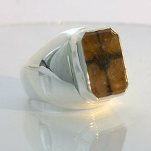 Chiastolite Cross Andalusite 13 carat Gem Silver Gents Ring Design 52 size 9.25 - £89.83 GBP