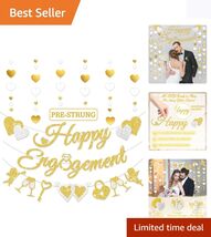 Pre-Strung Gold Glitter Engagement Banner with Heart Garland for Celebra... - $16.78