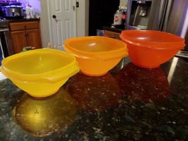 Vintage Tupperware Servalier Nesting Bowls Clear Orange # 836 838 840 NO LIDS - £25.17 GBP
