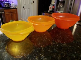 Vintage Tupperware Servalier Nesting Bowls Clear Orange # 836 838 840 NO LIDS - £25.43 GBP