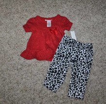 Girls Shirt &amp; Pants Christmas 2 pc Red Black Animal Print Set Toddler-si... - £12.66 GBP