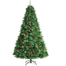 Costway 8ft Unlit Hinged PVC Artificial Christmas Pine Tree w/ Red Berries - £157.78 GBP
