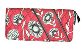 Vera Bradley Deco Daisy Red Black Flowers Clutch Wallet 9&quot; X 4&quot; Very Clean - £14.13 GBP