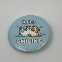 Vintage Sandra Boynton Grouchy Cat Keep Smiling Blue Pin Button on Card - $16.44