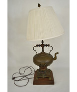 Brass Teapot Table Lamp Scrolling Wood Handle Acorn Knob Vintage - $498.79 CAD