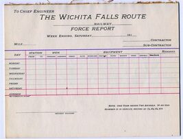 The Wichita Falls Route Railway Force Report 1910's Railroad - $24.72