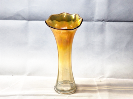 Vintage Imperial Glass 11&quot; Trumpet Vase Carnival Glass Marigold To Clear - $24.73