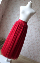 Red Full Tulle Skirt Outfit Women Custom Plus Size Long Tulle Skirt image 4