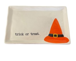 Ceramic Halloween Themed Rectangular Tray With &quot;Trick Or Treat.&quot; Witch Hat - $15.47