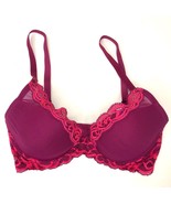 Natori Feathers Plunge Lace Trim Bra Purple Pink Lightly Padded Underwir... - £18.58 GBP