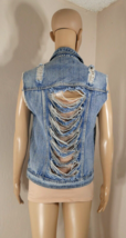 Trucker Denim Punk Vest Distressed w Chains ChiQle Denim Architect Womens Medium - £35.96 GBP