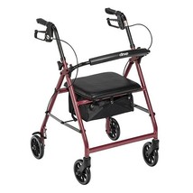Rollator 4-Wheel with Pouch & Padded Seat  Red - Drive - $292.67 CAD