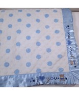 Just Born Baby Blanket Blue Minky Dot Bear I Love You &amp; Me Satin Securit... - $41.00