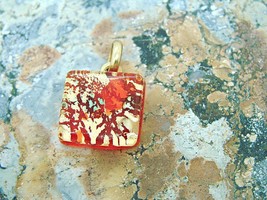 Acrylic Square Pendant Charm Gold Tone Fashion Jewelry Red Gold Green Speckled - $3.97