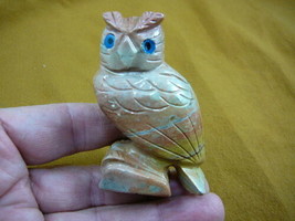 (y-BIR-OW-400) Tan HORNED OWL GEM STONE carving SOAPSTONE Peru love nigh... - $21.03